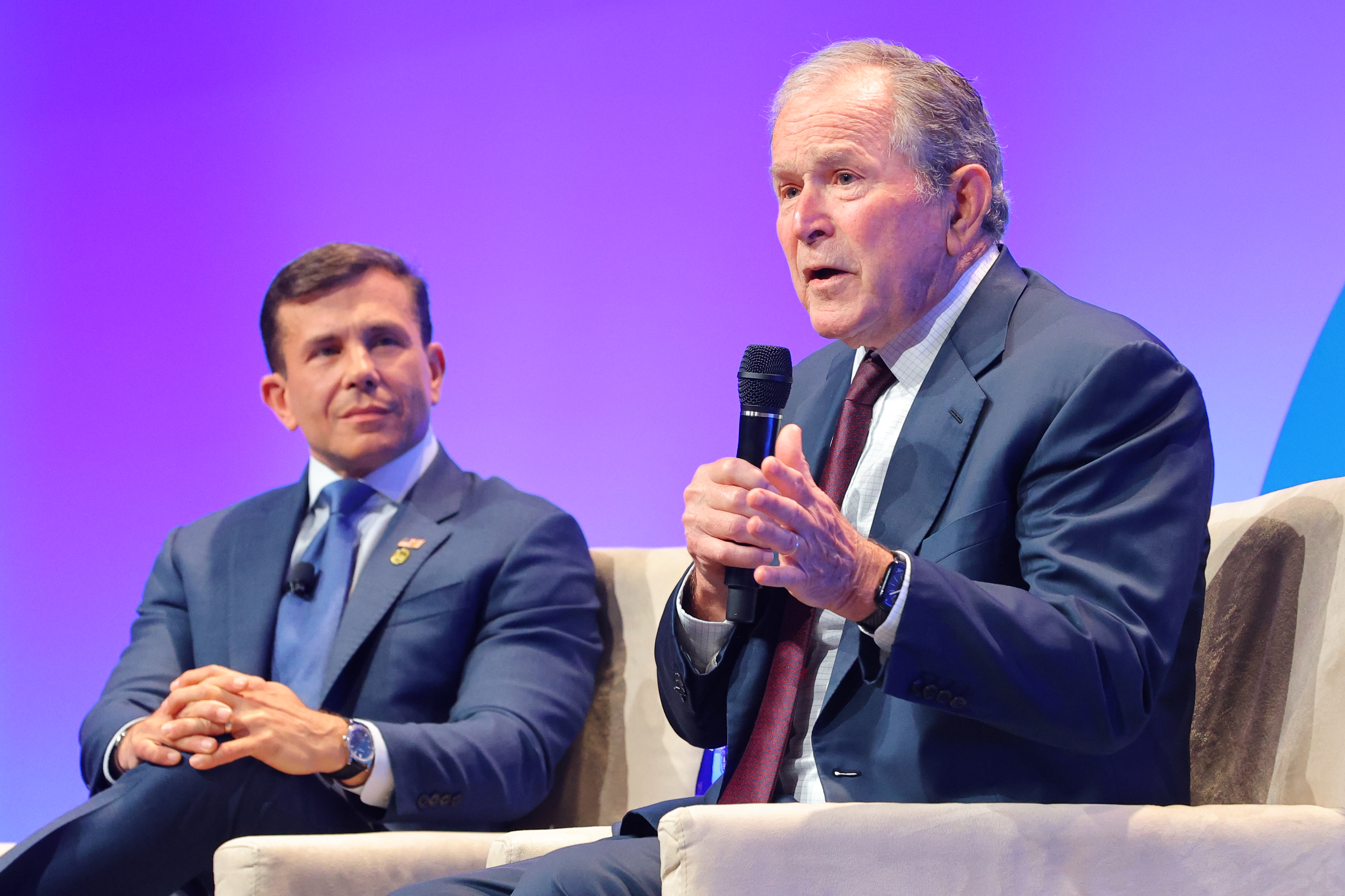 BIO President & CEO John F. Crowley interviews President George W. Bush at BIO 2025 in Boston